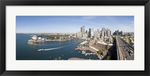 Framed High angle view of a city, Sydney Opera House, Circular Quay, Sydney Harbor, Sydney, New South Wales, Australia Print