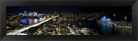 Framed Buildings lit up at night, Sydney, New South Wales, Australia Print