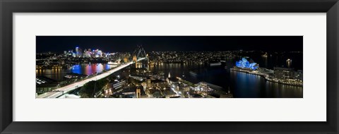 Framed Buildings lit up at night, Sydney, New South Wales, Australia Print