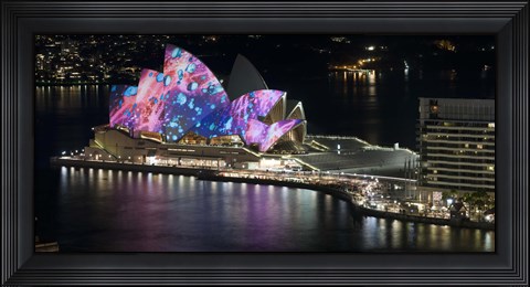 Framed Opera house lit up at night, Sydney Opera House, Sydney, New South Wales, Australia Print
