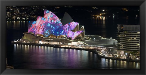 Framed Opera house lit up at night, Sydney Opera House, Sydney, New South Wales, Australia Print