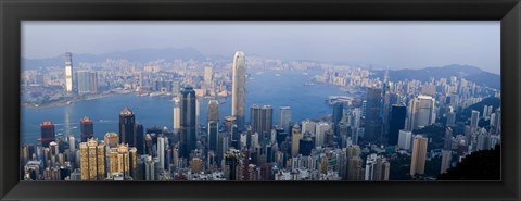 Framed Skyscrapers in a city, Victoria Harbour, Hong Kong, China Print