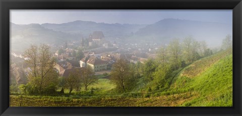 Framed High angle view of houses in a village, Biertan, Sibiu County, Transylvania, Romania Print