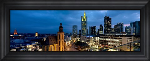Framed Buildings lit up at night, St. Catherine&#39;s Church, Hauptwache, Frankfurt, Hesse, Germany Print