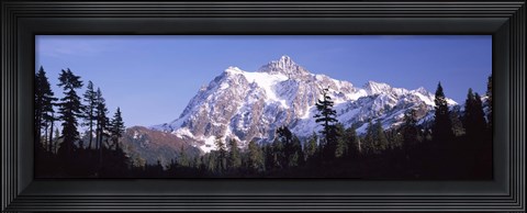 Framed Mountain range covered with snow, Mt Shuksan, Picture Lake, North Cascades National Park, Washington State, USA Print