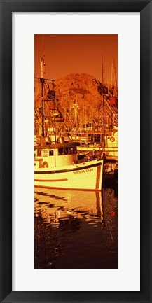 Framed Fishing boats in the bay, Morro Bay, San Luis Obispo County, California (vertical) Print