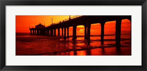 Framed Silhouette of a pier at sunset, Manhattan Beach Pier, Manhattan Beach, Los Angeles County, California, USA Print