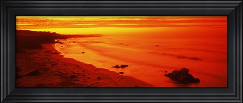 Framed Rock formations on the beach, California (red) Print