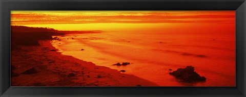 Framed Rock formations on the beach, California (red) Print