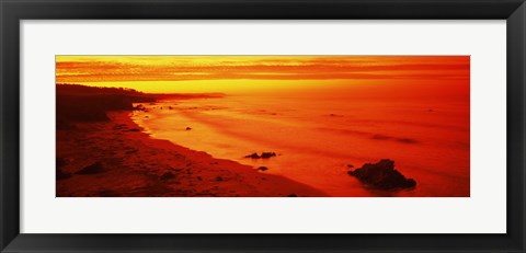 Framed Rock formations on the beach, California (red) Print