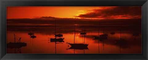 Framed Boats in a bay, Morro Bay, San Luis Obispo County, California, USA Print