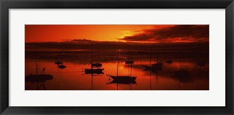 Framed Boats in a bay, Morro Bay, San Luis Obispo County, California, USA Print