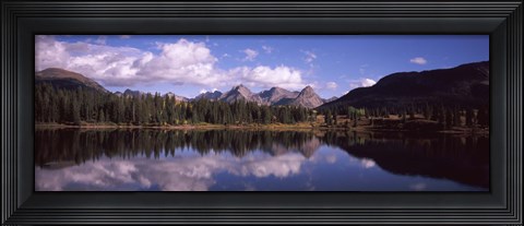 Framed Reflection of trees and clouds in the lake, Molas Lake, Colorado, USA Print