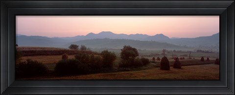 Framed Agricultural field with a mountain range in the background, Transylvania, Romania Print