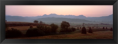 Framed Agricultural field with a mountain range in the background, Transylvania, Romania Print