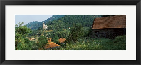 Framed Houses at the hillside, Transylvania, Romania Print