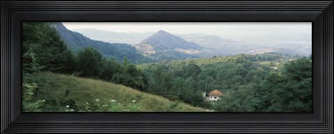 Framed Buildings in a valley, Transylvania, Romania Print