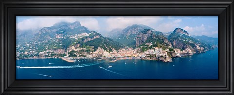 Framed Aerial view of towns, Amalfi, Atrani, Amalfi Coast, Salerno, Campania, Italy Print