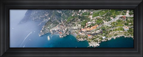 Framed Aerial view of a town, Atrani, Amalfi Coast, Salerno, Campania, Italy Print