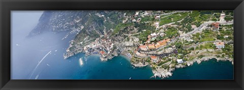 Framed Aerial view of a town, Atrani, Amalfi Coast, Salerno, Campania, Italy Print