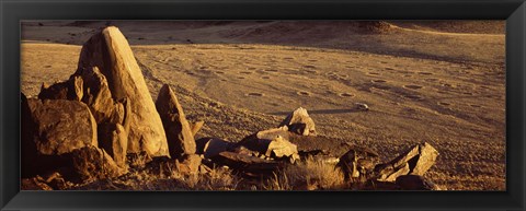 Framed Rocks in a desert, overview of tourist vehicle, Namibia Print