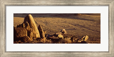 Framed Rocks in a desert, overview of tourist vehicle, Namibia Print