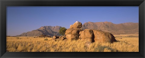 Framed Rock formations in a desert, Brandberg Mountains, Damaraland, Namib Desert, Namibia Print