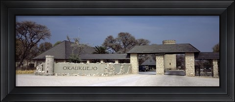Framed Entrance of a rest camp, Okaukuejo, Etosha National Park, Kunene Region, Namibia Print
