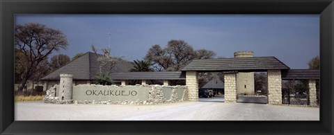 Framed Entrance of a rest camp, Okaukuejo, Etosha National Park, Kunene Region, Namibia Print