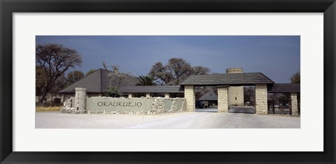 Framed Entrance of a rest camp, Okaukuejo, Etosha National Park, Kunene Region, Namibia Print