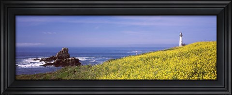Framed Lighthouse on the coast, Pigeon Point Lighthouse, San Mateo County, California, USA Print