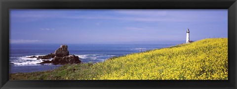 Framed Lighthouse on the coast, Pigeon Point Lighthouse, San Mateo County, California, USA Print