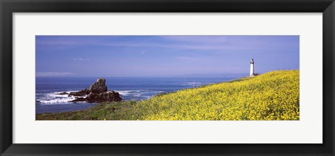 Framed Lighthouse on the coast, Pigeon Point Lighthouse, San Mateo County, California, USA Print