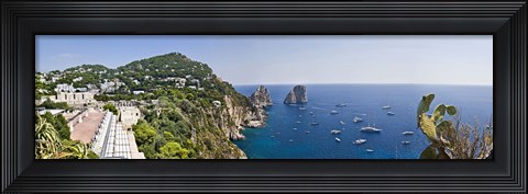 Framed Boats in the sea, Faraglioni, Capri, Naples, Campania, Italy Print