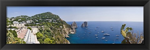 Framed Boats in the sea, Faraglioni, Capri, Naples, Campania, Italy Print