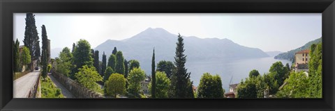 Framed Trees with a lake in background, Lake Como, Villa Passalacqua, Moltrasio, Como, Lombardy, Italy Print