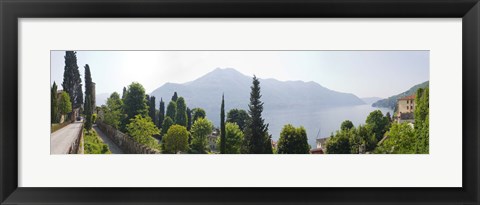 Framed Trees with a lake in background, Lake Como, Villa Passalacqua, Moltrasio, Como, Lombardy, Italy Print