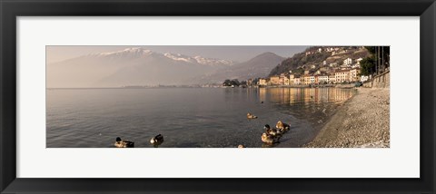 Framed Town at the lakeside, Nobiallo, Lake Como, Como, Lombardy, Italy Print