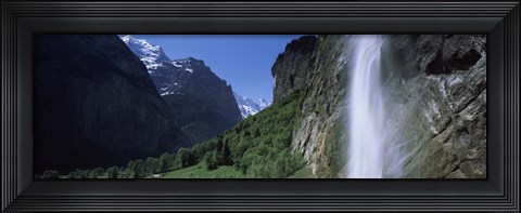 Framed Waterfall in a forest, Staubbach Falls, Mt Jungfrau, Lauterbrunnen Valley, Bernese Oberland, Berne Canton, Switzerland Print