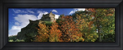 Framed Castle viewed through a garden, Edinburgh Castle, Edinburgh, Scotland Print