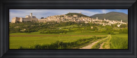 Framed Village on a hill, Assisi, Perugia Province, Umbria, Italy Print