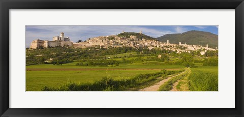 Framed Village on a hill, Assisi, Perugia Province, Umbria, Italy Print