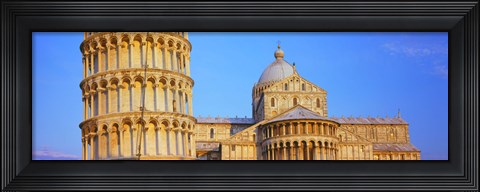 Framed Tower with a cathedral, Pisa Cathedral, Leaning Tower Of Pisa, Piazza Dei Miracoli, Pisa, Tuscany, Italy Print