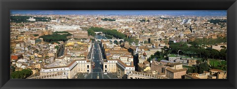 Framed Overview of the historic centre of Rome from the dome of St. Peter&#39;s Basilica, Vatican City, Rome, Lazio, Italy Print