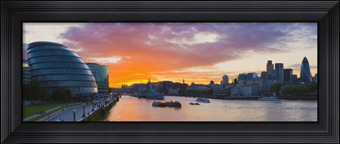 Framed City hall with office buildings at sunset, Thames River, London, England 2010 Print