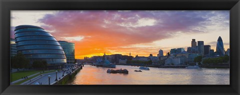 Framed City hall with office buildings at sunset, Thames River, London, England 2010 Print