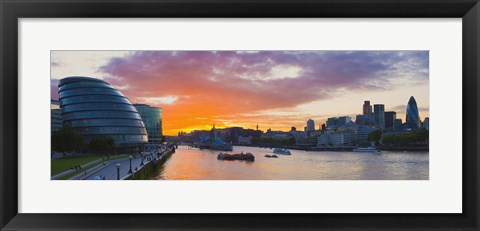 Framed City hall with office buildings at sunset, Thames River, London, England 2010 Print