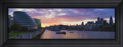 Framed City hall with office buildings at sunset, Thames River, London, England Print