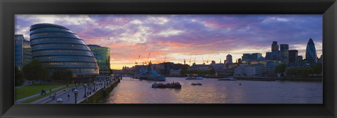 Framed City hall with office buildings at sunset, Thames River, London, England Print