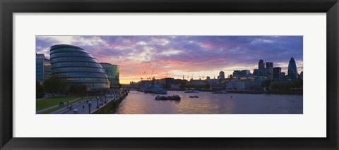 Framed City hall with office buildings at sunset, Thames River, London, England Print